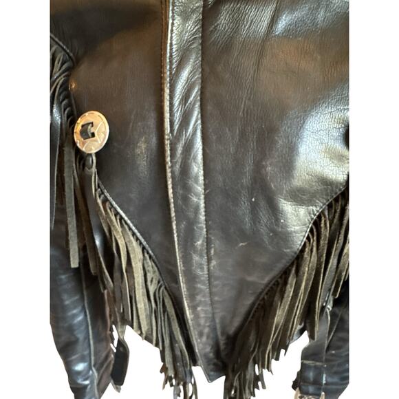 Open Road | Vintage Black Fringe Leather Motorcycle Jacket | Size 38 | Medium - Picture 9 of 13